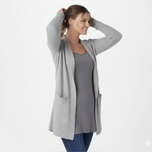 Barefoot Dreams CozyChic Lite Ribbed Long Open Cardigan Pockets Sweater Grey S